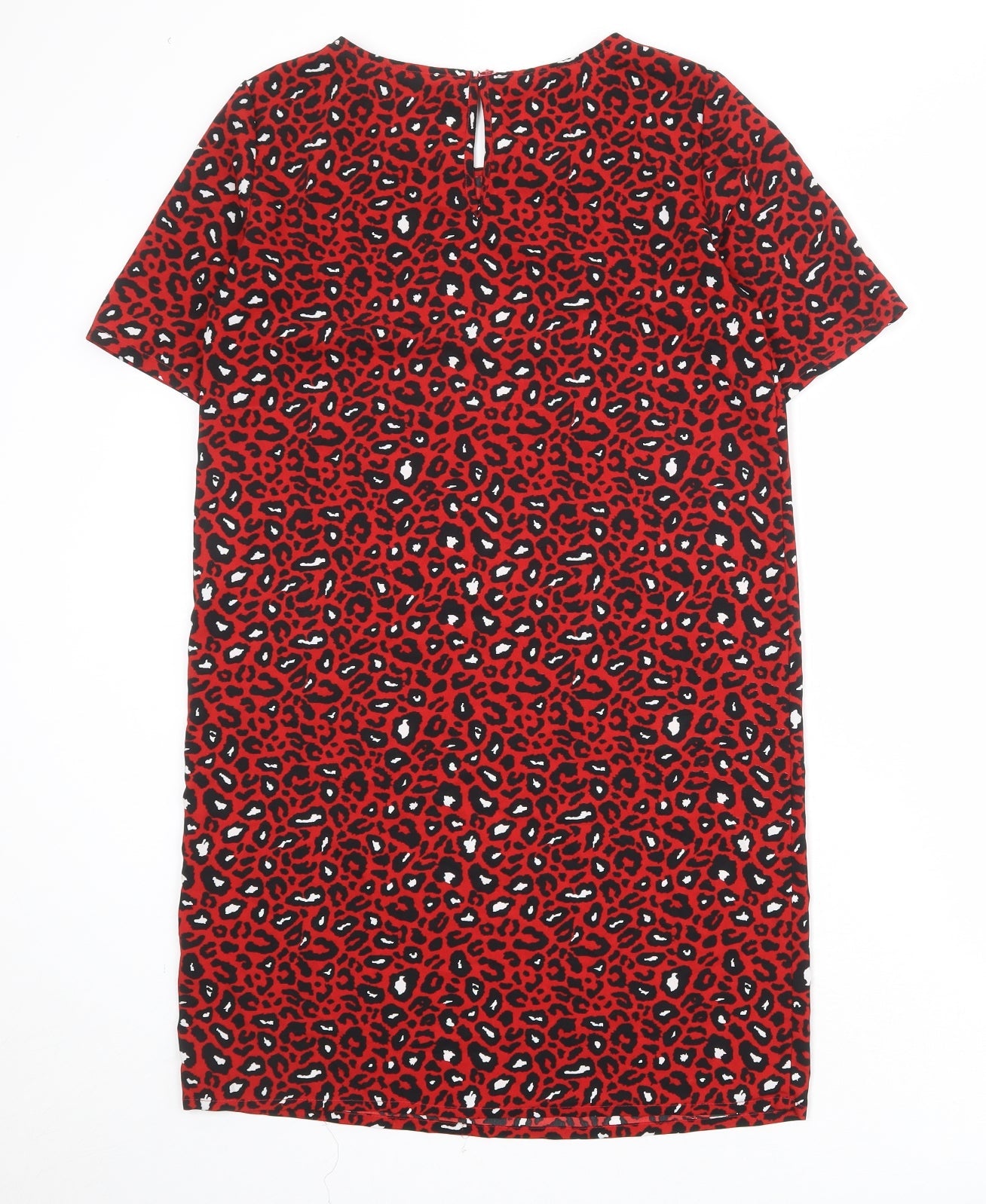VILA Womens Red Animal Print Polyester T-Shirt Dress Size S Round Neck Button - Leopard pattern