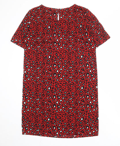 VILA Womens Red Animal Print Polyester T-Shirt Dress Size S Round Neck Button - Leopard pattern