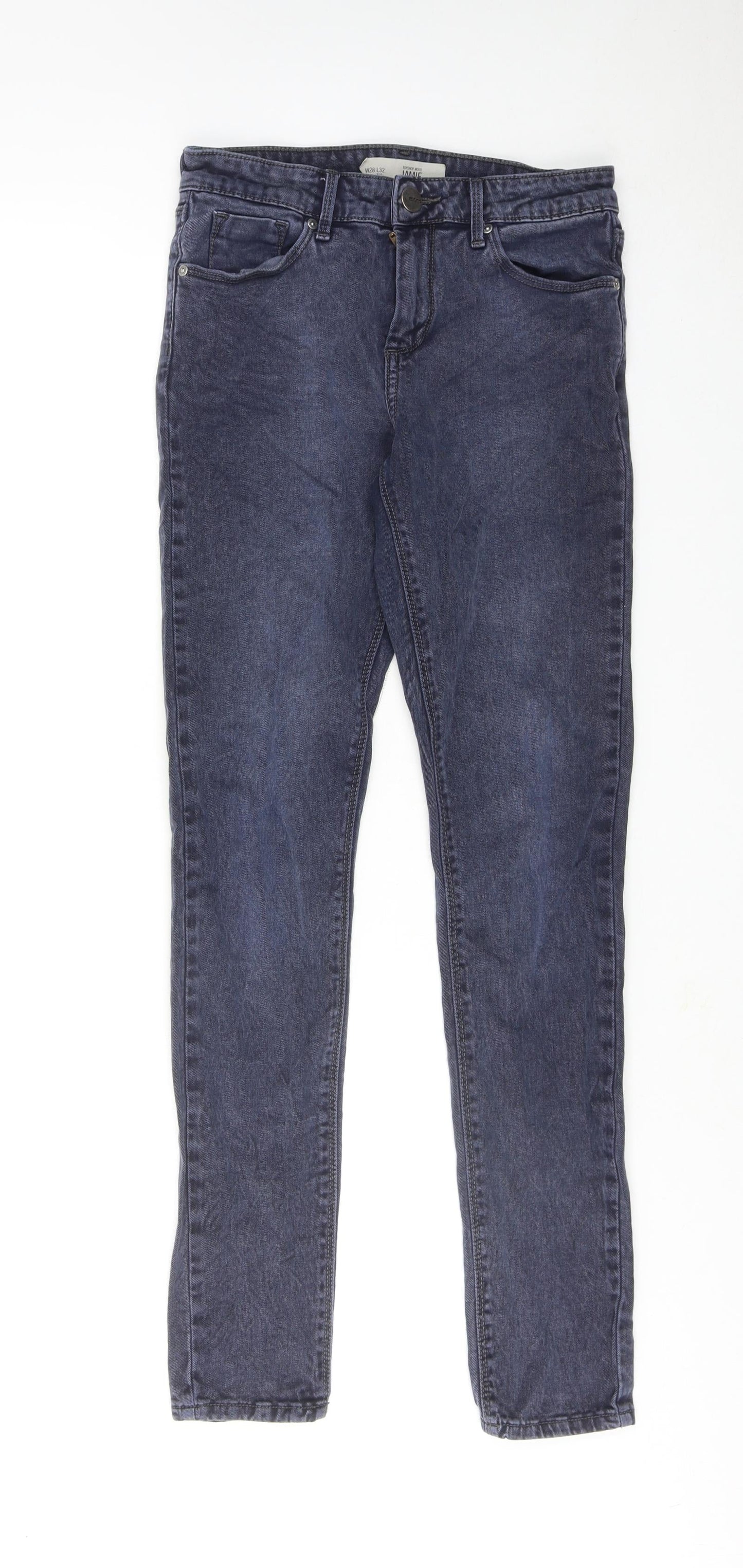 Topshop Womens Blue Cotton Skinny Jeans Size 28 L32 in Regular Zip