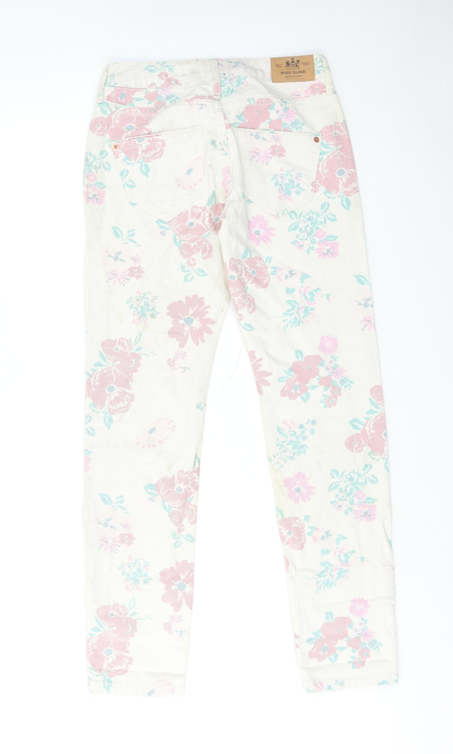 River Island Womens Multicoloured Floral Cotton Straight Jeans Size 6 Regular Zip