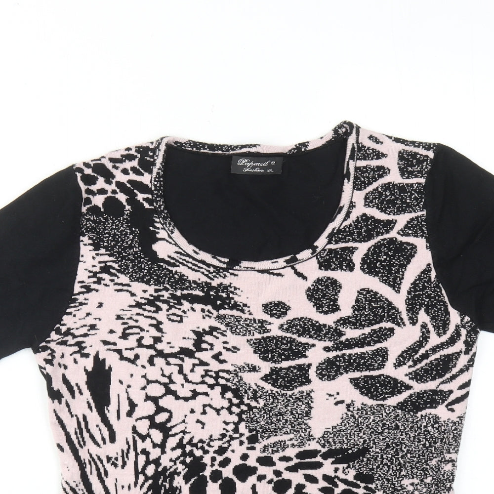 Lahaveil Womens Pink Round Neck Animal Print Viscose Pullover Jumper Size M - Size M-L Leopard Print