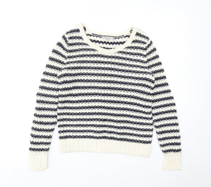 Gap Womens Ivory Round Neck Striped Cotton Pullover Jumper Size XS