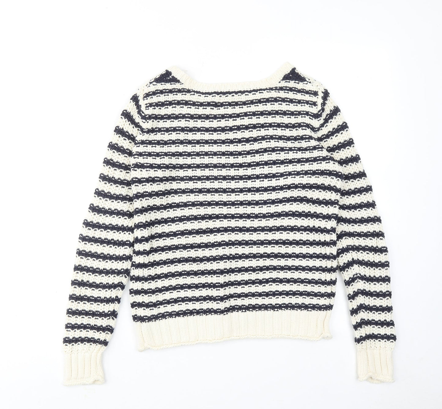 Gap Womens Ivory Round Neck Striped Cotton Pullover Jumper Size XS