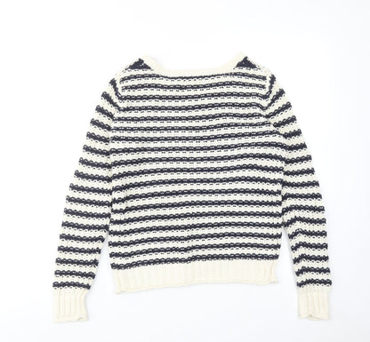 Gap Womens Ivory Round Neck Striped Cotton Pullover Jumper Size XS