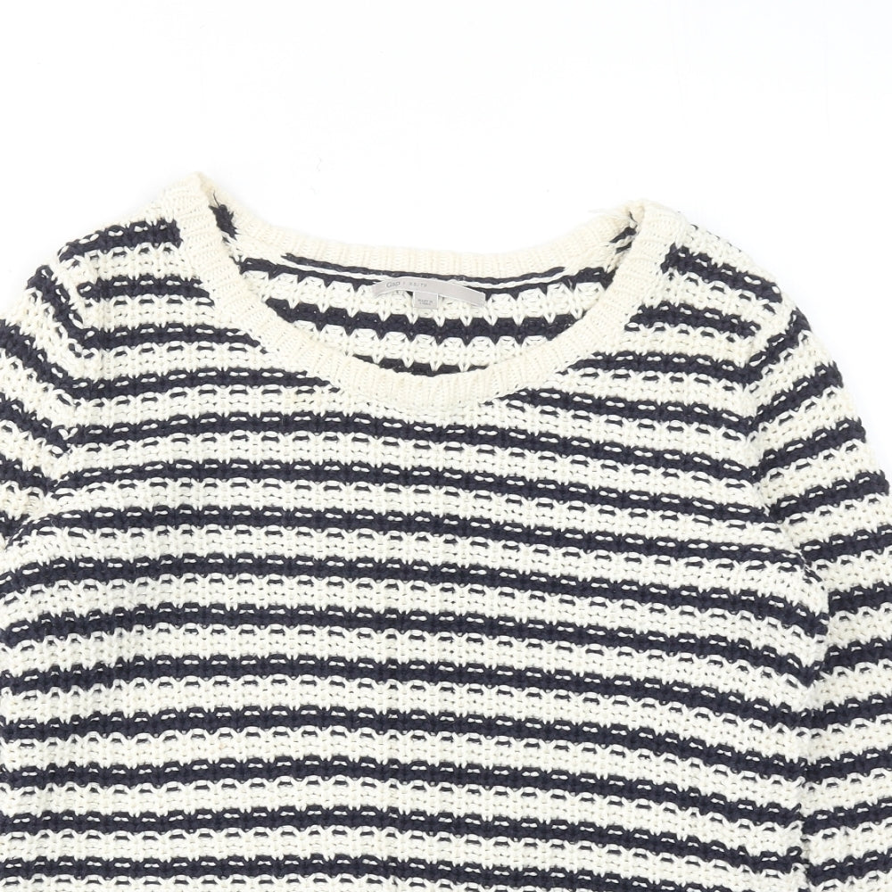 Gap Womens Ivory Round Neck Striped Cotton Pullover Jumper Size XS