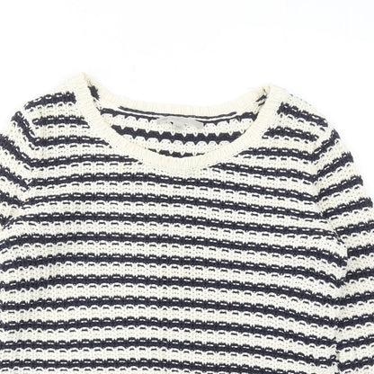 Gap Womens Ivory Round Neck Striped Cotton Pullover Jumper Size XS