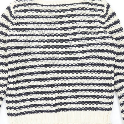 Gap Womens Ivory Round Neck Striped Cotton Pullover Jumper Size XS