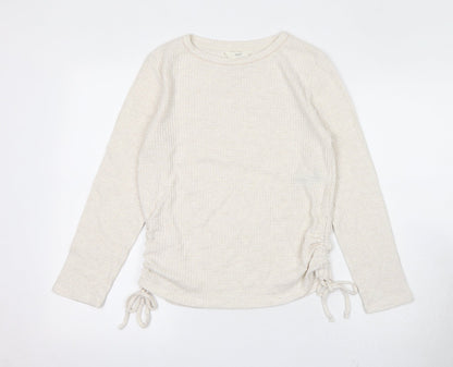 Marks and Spencer Womens Ivory Viscose Basic T-Shirt Size XS Boat Neck - Ruched Detail