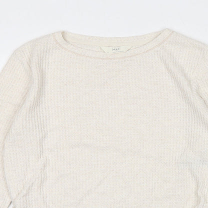 Marks and Spencer Womens Ivory Viscose Basic T-Shirt Size XS Boat Neck - Ruched Detail
