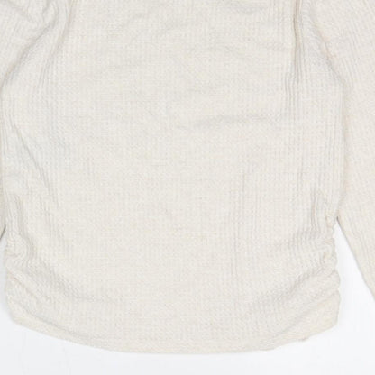 Marks and Spencer Womens Ivory Viscose Basic T-Shirt Size XS Boat Neck - Ruched Detail