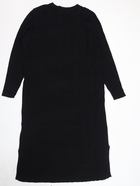Marks and Spencer Womens Black Viscose Jumper Dress Size 24 Round Neck Pullover