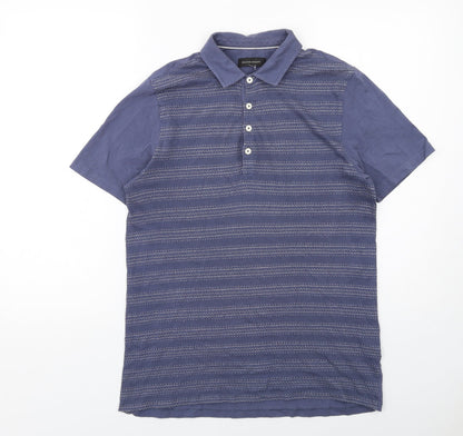 Silver Eight Mens Blue Striped Cotton Polo Size S Collared Button