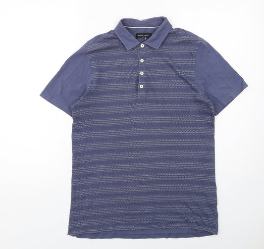Silver Eight Mens Blue Striped Cotton Polo Size S Collared Button