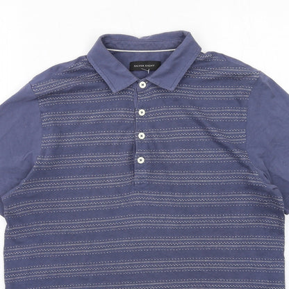 Silver Eight Mens Blue Striped Cotton Polo Size S Collared Button