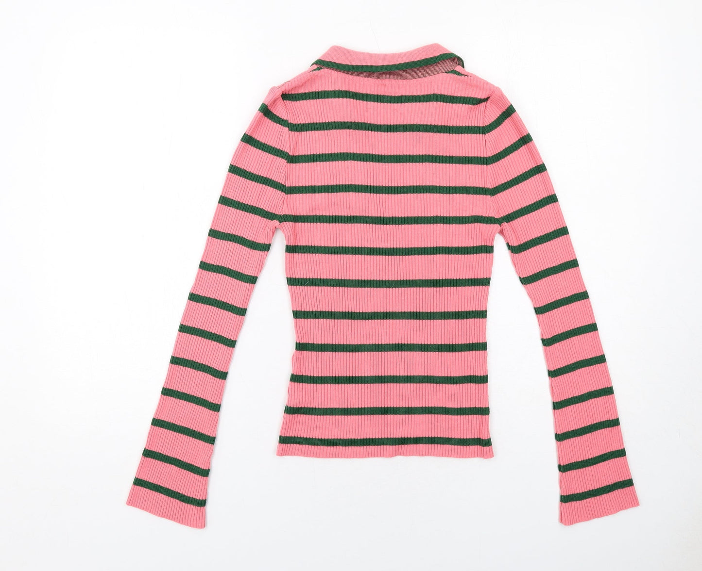 ASOS Womens Pink Collared Striped Acrylic Pullover Jumper Size 8