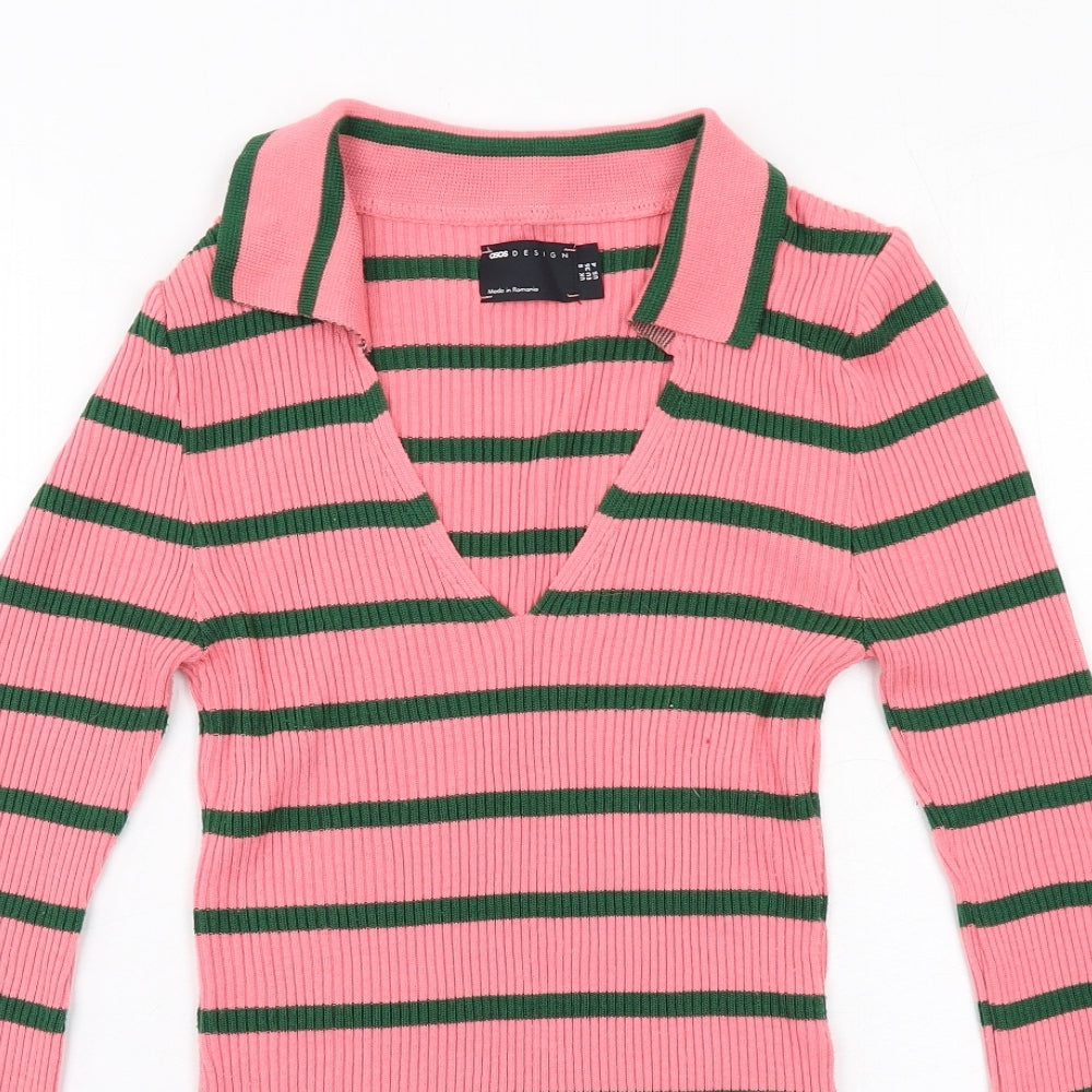 ASOS Womens Pink Collared Striped Acrylic Pullover Jumper Size 8
