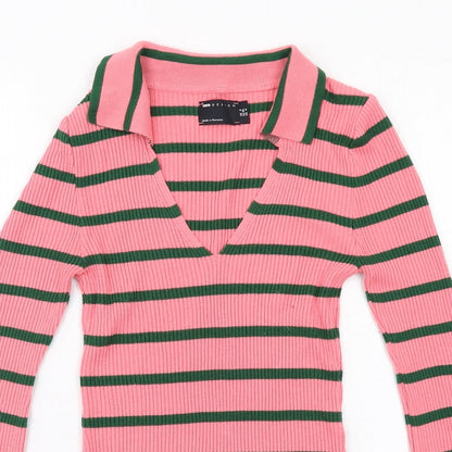 ASOS Womens Pink Collared Striped Acrylic Pullover Jumper Size 8