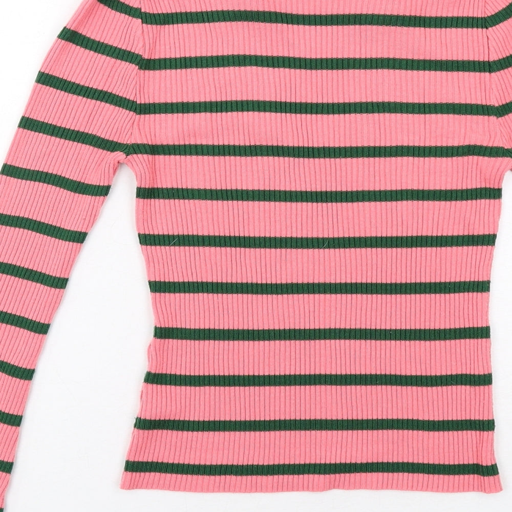 ASOS Womens Pink Collared Striped Acrylic Pullover Jumper Size 8