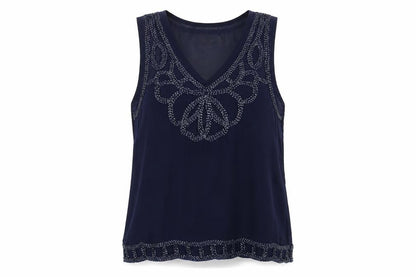 Dainty Womens Blue Polyester Basic Tank Size S V-Neck