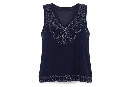 Dainty Womens Blue Polyester Basic Tank Size S V-Neck