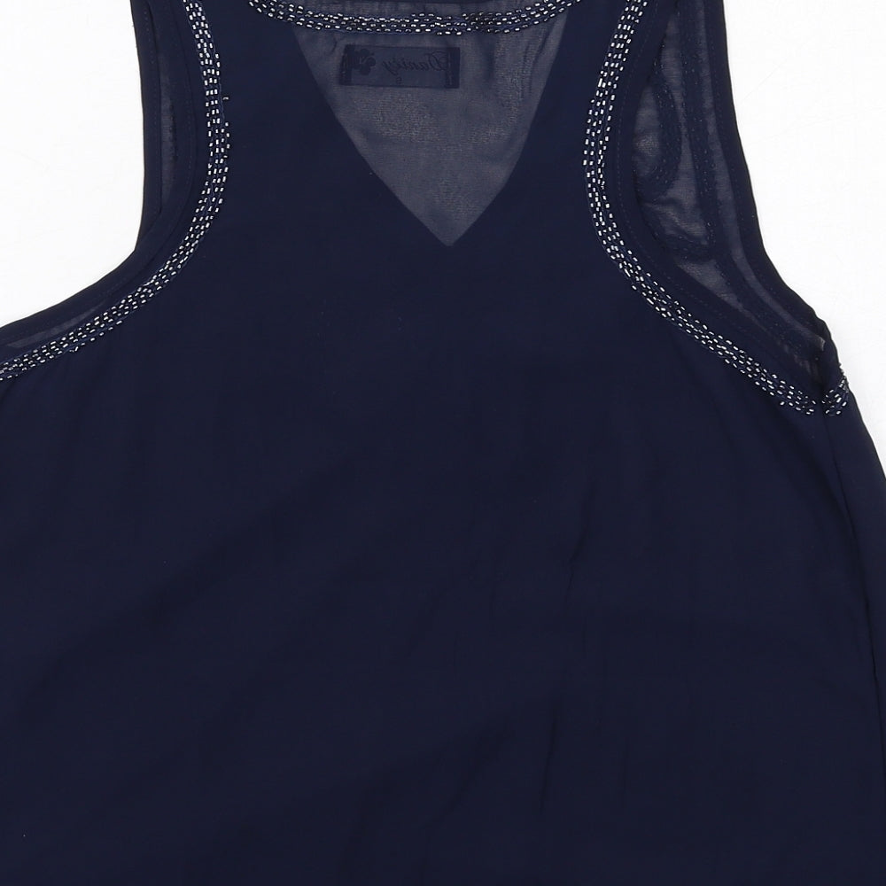 Dainty Womens Blue Polyester Basic Tank Size S V-Neck