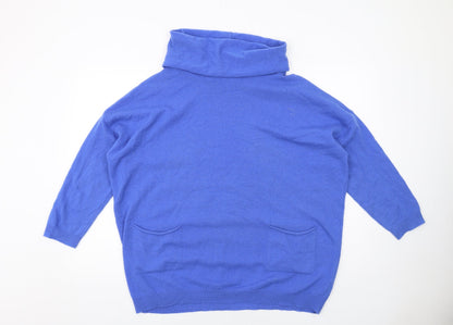 Sahara Womens Blue Roll Neck Wool Pullover Jumper Size S