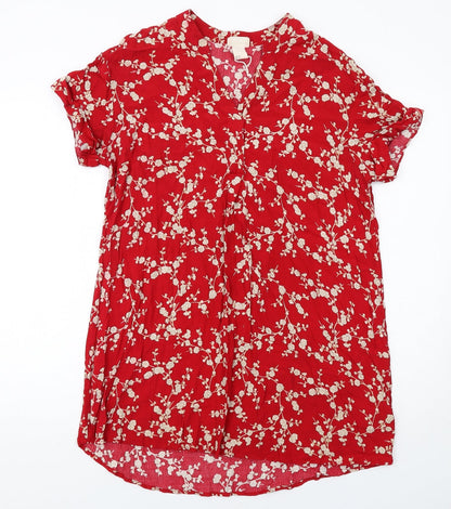 H&M Womens Red Floral Viscose A-Line Size 12 V-Neck Pullover