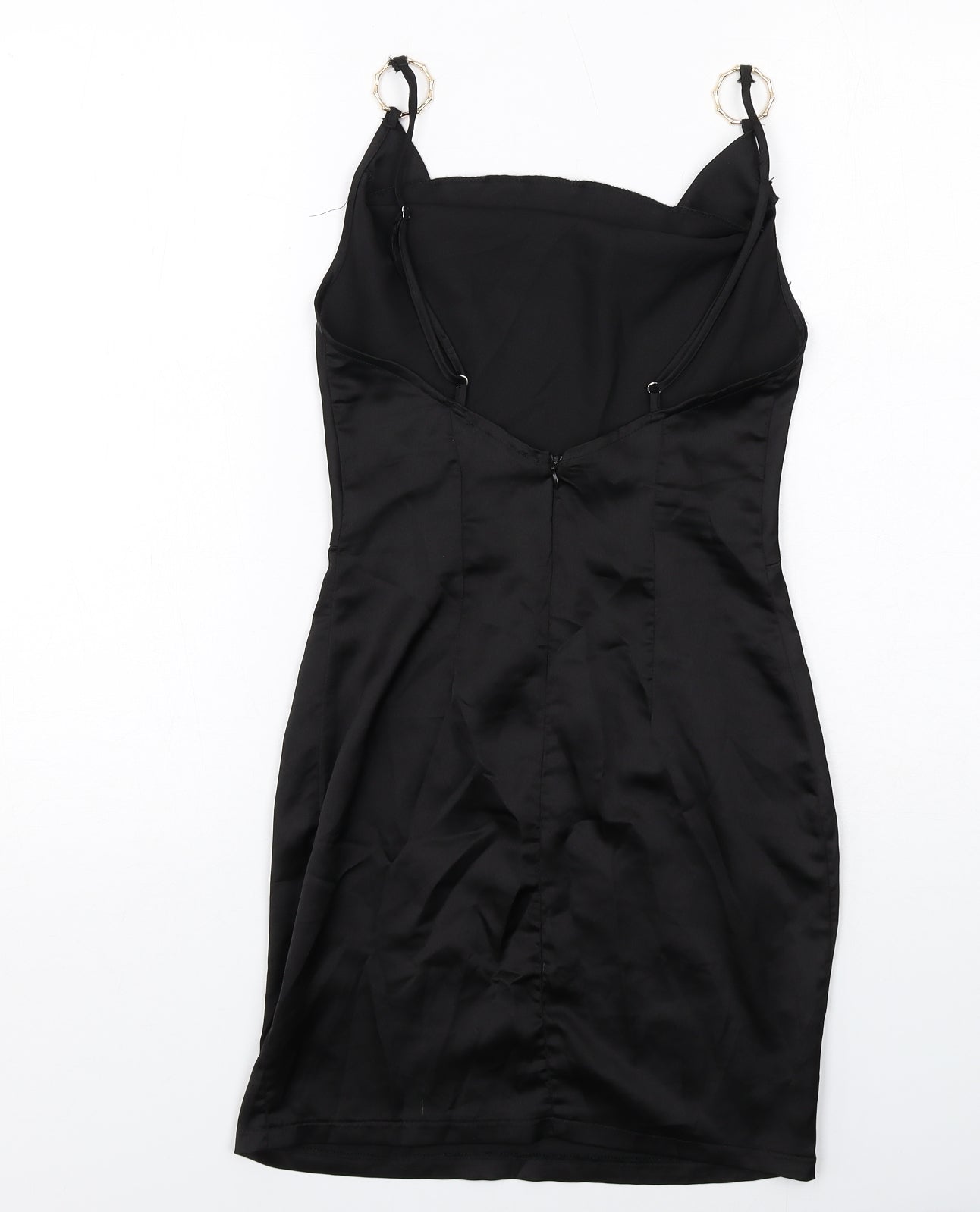 PRETTYLITTLETHING Womens Black Polyester Slip Dress Size 6 Cowl Neck Zip