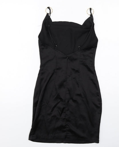 PRETTYLITTLETHING Womens Black Polyester Slip Dress Size 6 Cowl Neck Zip