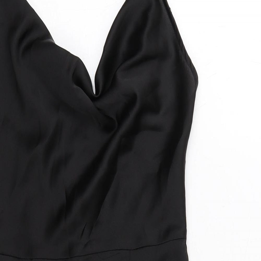 PRETTYLITTLETHING Womens Black Polyester Slip Dress Size 6 Cowl Neck Zip