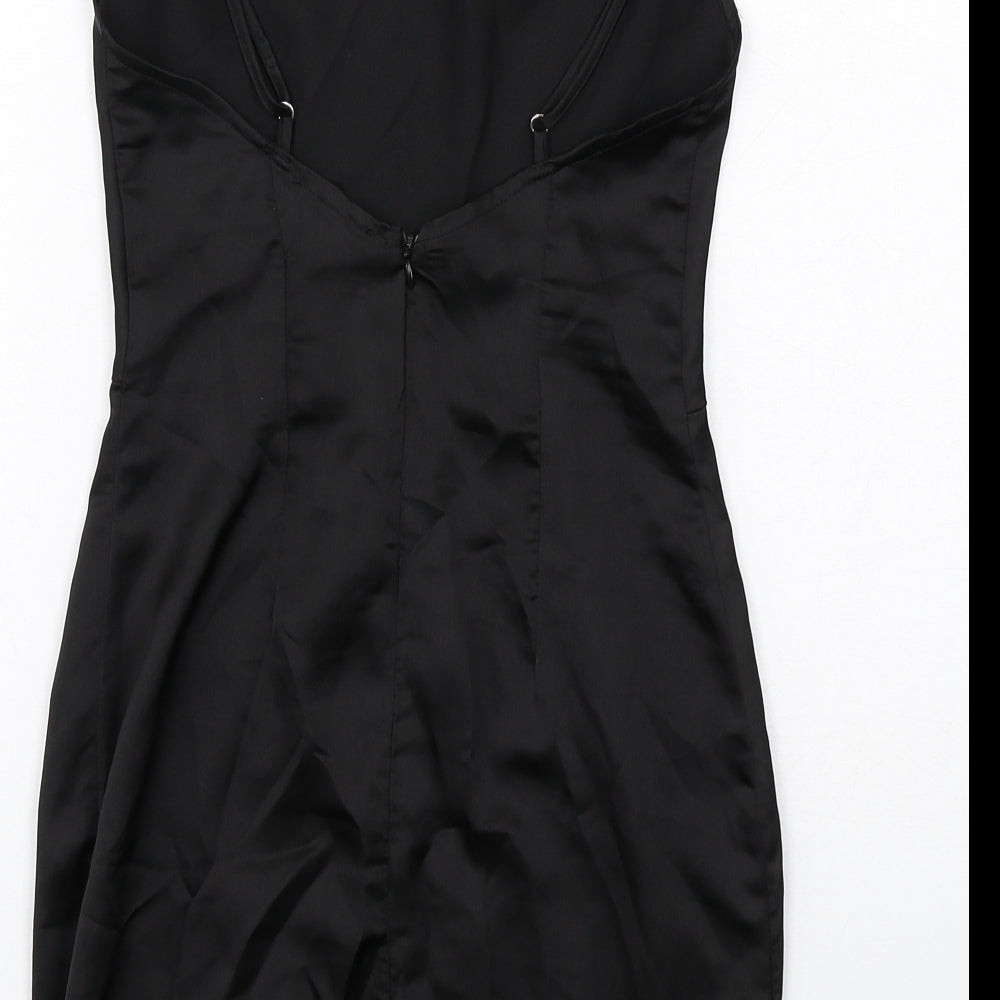 PRETTYLITTLETHING Womens Black Polyester Slip Dress Size 6 Cowl Neck Zip