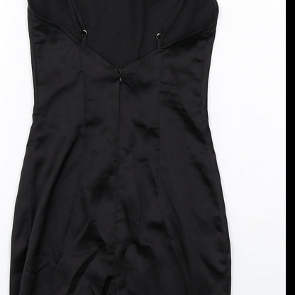 PRETTYLITTLETHING Womens Black Polyester Slip Dress Size 6 Cowl Neck Zip