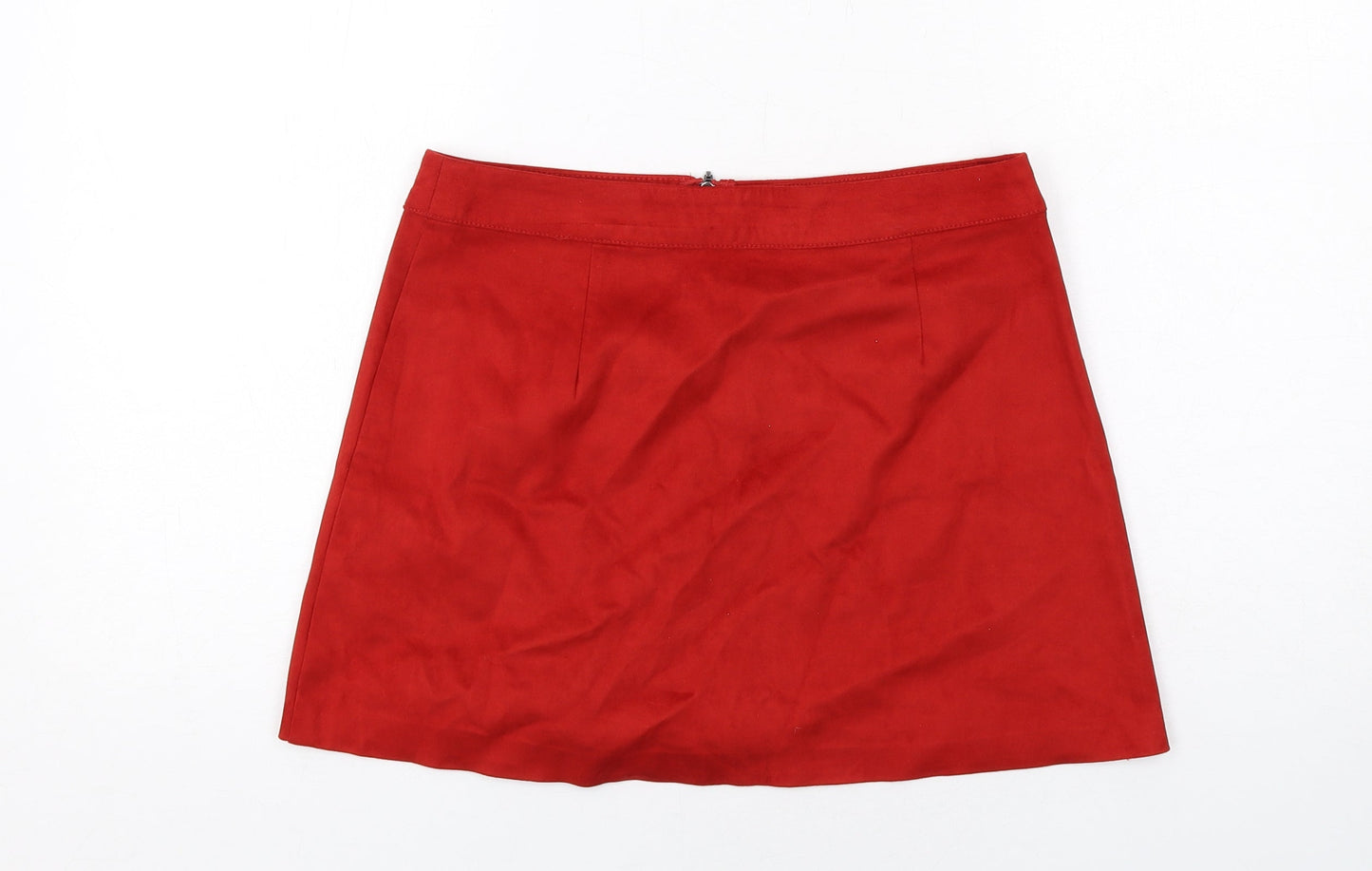 Zara Womens Red Polyester A-Line Skirt Size M Zip