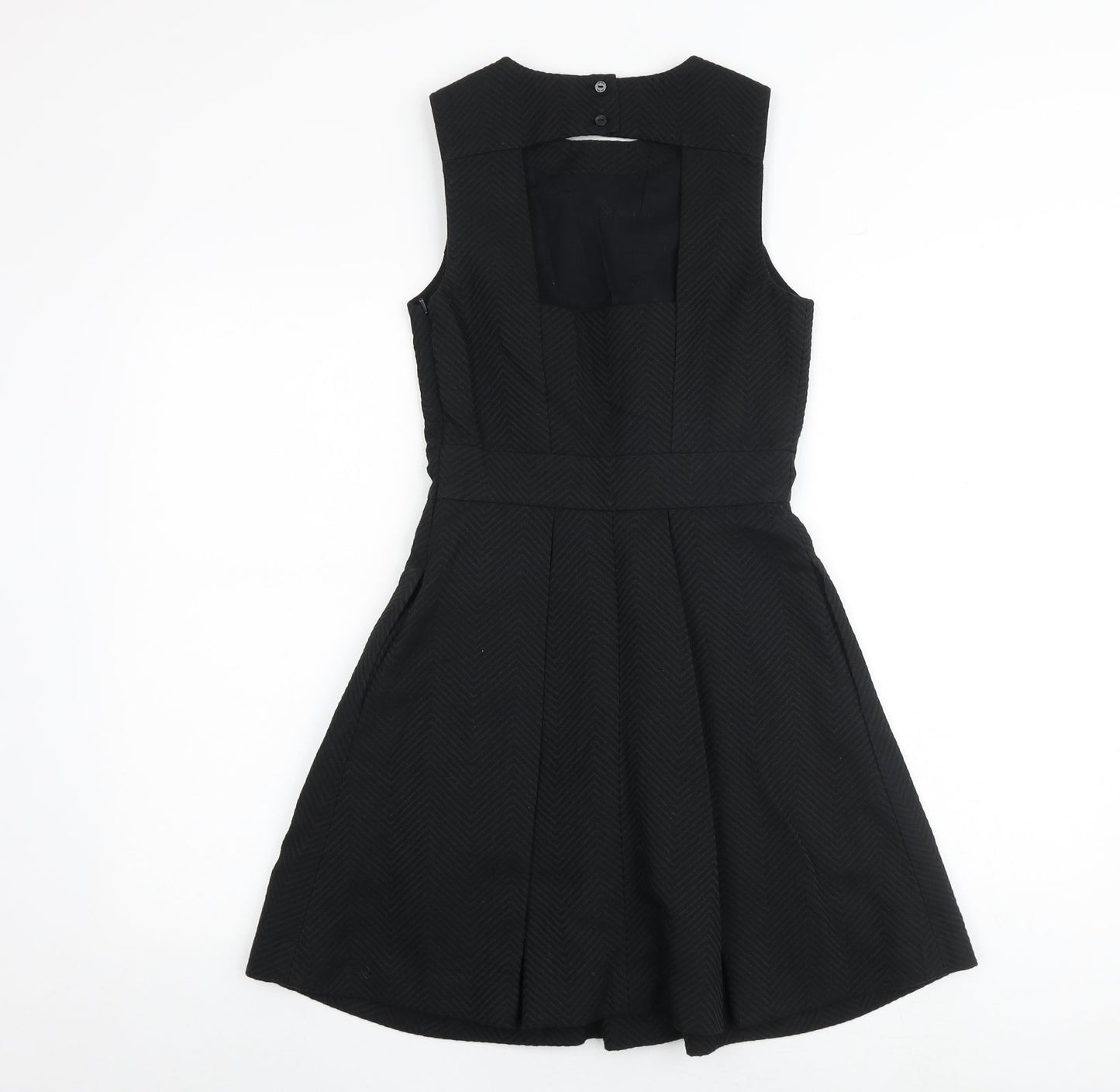 Jack Wills Womens Black Cotton Fit & Flare Size 6 Boat Neck Zip - Cut Out Back Detail