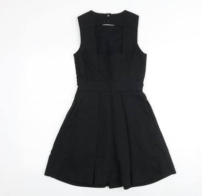 Jack Wills Womens Black Cotton Fit & Flare Size 6 Boat Neck Zip - Cut Out Back Detail