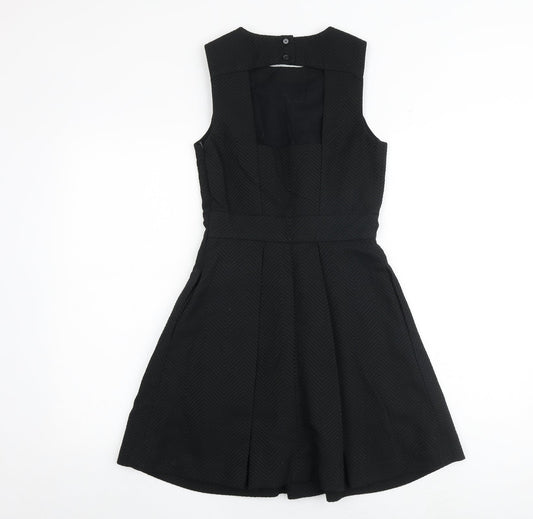 Jack Wills Womens Black Cotton Fit & Flare Size 6 Boat Neck Zip - Cut Out Back Detail