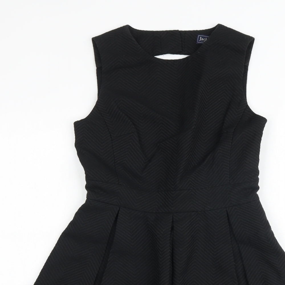 Jack Wills Womens Black Cotton Fit & Flare Size 6 Boat Neck Zip - Cut Out Back Detail