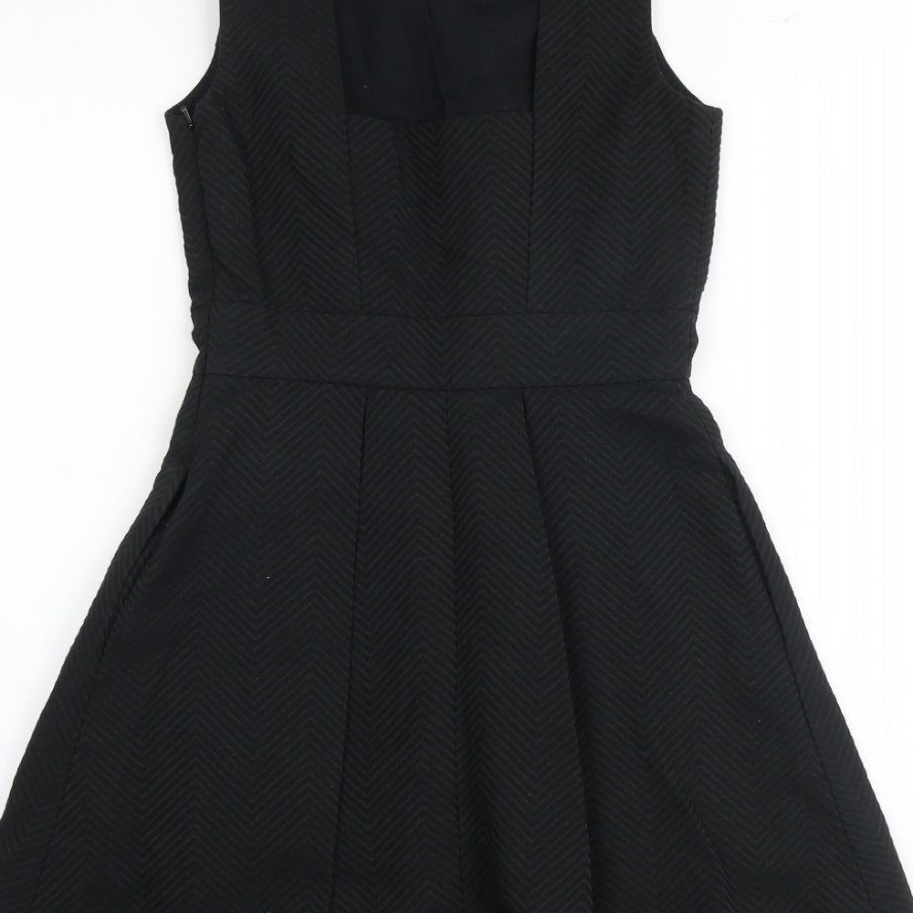 Jack Wills Womens Black Cotton Fit & Flare Size 6 Boat Neck Zip - Cut Out Back Detail