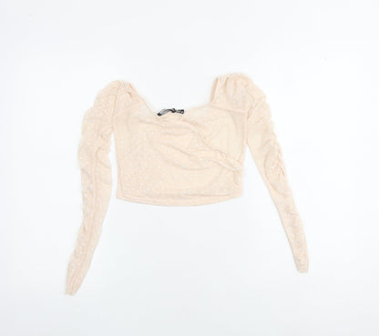 Womens UK Size 8 PRETTYLITTLETHING Pink Cropped Blouse