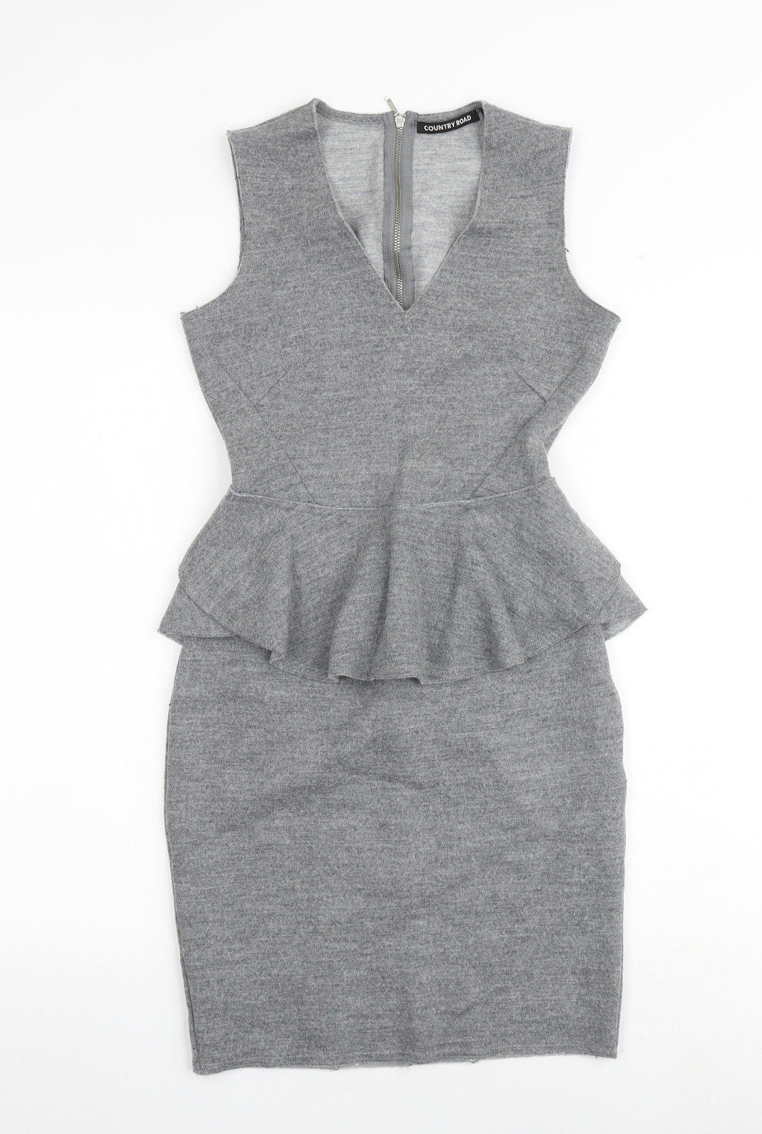 Country Road Womens Grey Wool Bodycon Size 2XS V-Neck Zip