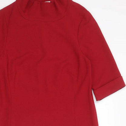 EAST Womens Red Polyester Sheath Size 12 Mock Neck Zip