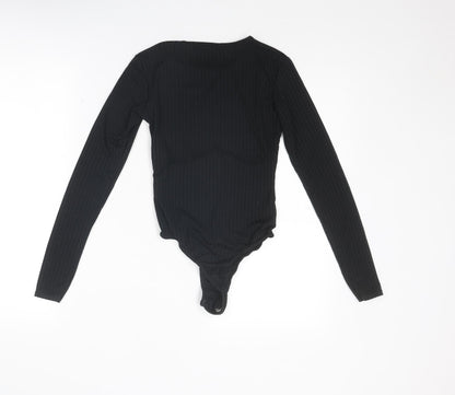 PRETTYLITTLETHING Womens Black Polyester Bodysuit One-Piece Size 6 Snap