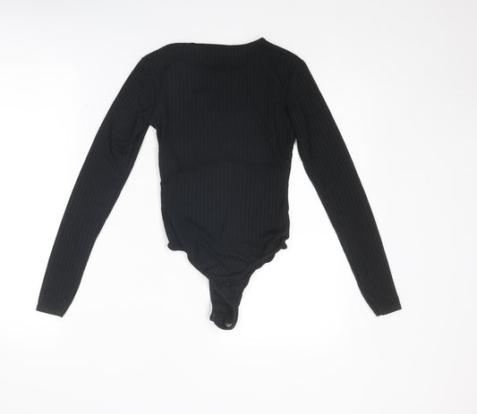 PRETTYLITTLETHING Womens Black Polyester Bodysuit One-Piece Size 6 Snap