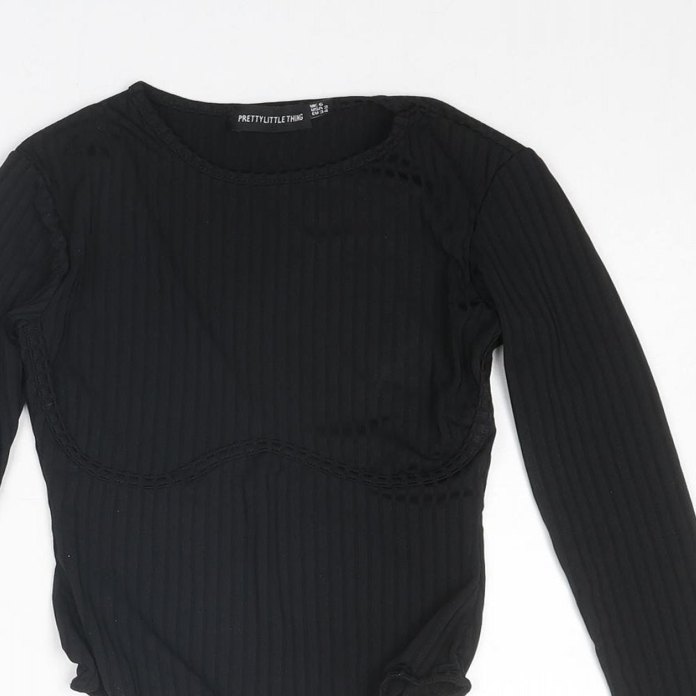 PRETTYLITTLETHING Womens Black Polyester Bodysuit One-Piece Size 6 Snap