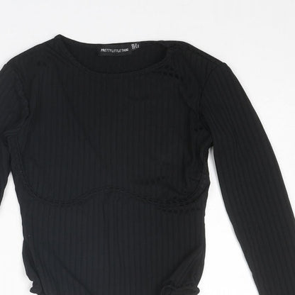 PRETTYLITTLETHING Womens Black Polyester Bodysuit One-Piece Size 6 Snap