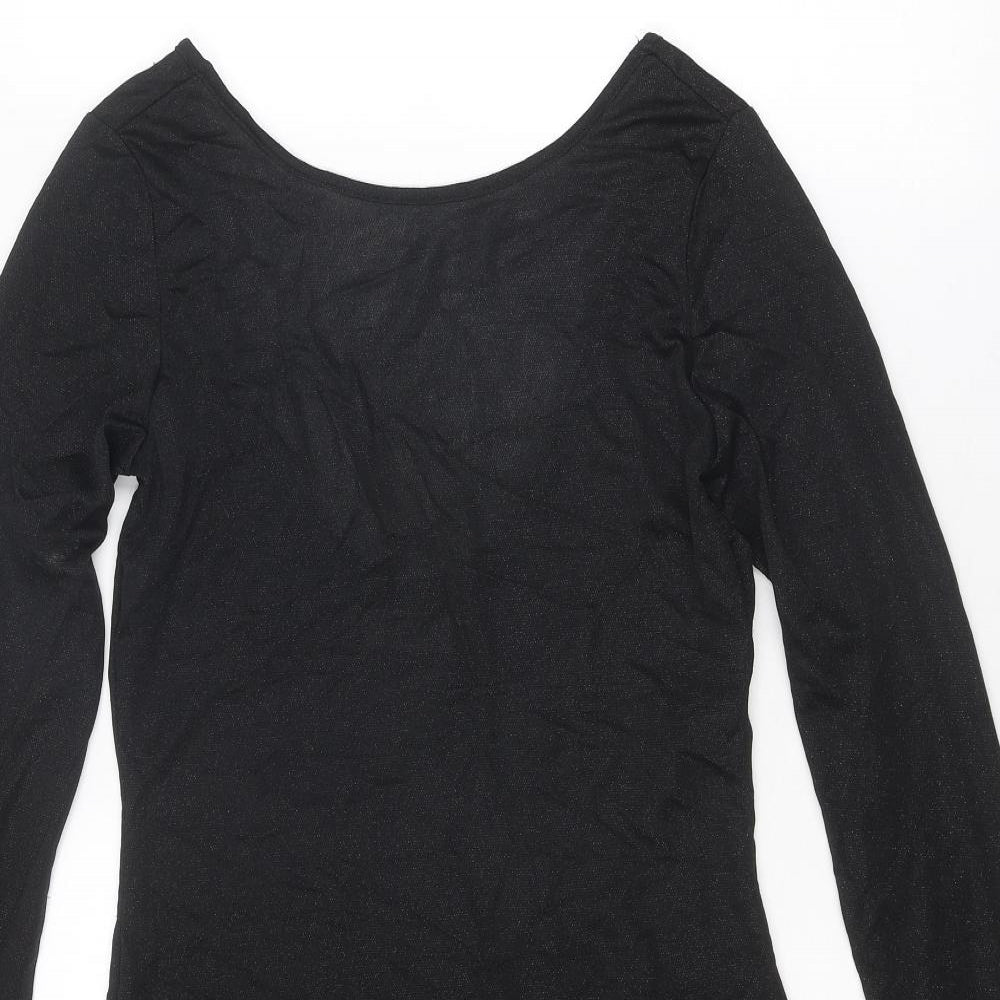 VERO MODA Womens Black Polyester Shift Size M Round Neck Pullover - Open Back