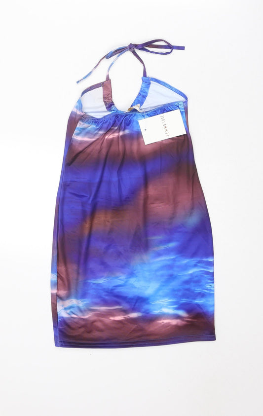 Femme Luxe Womens Multicoloured Geometric Polyester Mini Size 8 Halter Tie