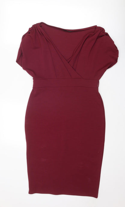 Quiz Womens Red Polyester Shift Size 14 V-Neck Pullover