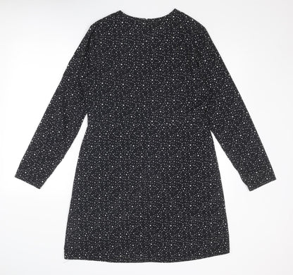 NEXT Womens Black Geometric Polyester T-Shirt Dress Size 12 Round Neck Zip - Star Print