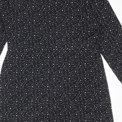 NEXT Womens Black Geometric Polyester T-Shirt Dress Size 12 Round Neck Zip - Star Print